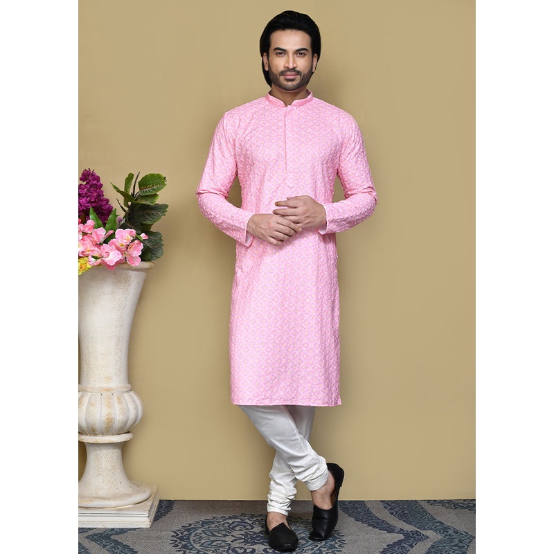 2 Pc Pink Cotton Kurta Pajama Set - JD986612112