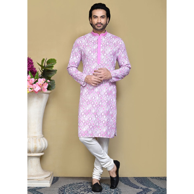 2 Pc Pink Cotton Kurta Pajama Set - JD986612113