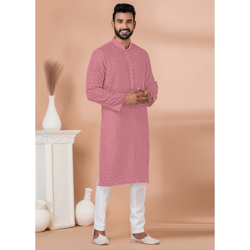 2 Pc Pink Georgette Kurta Pajama Set - JD986612264