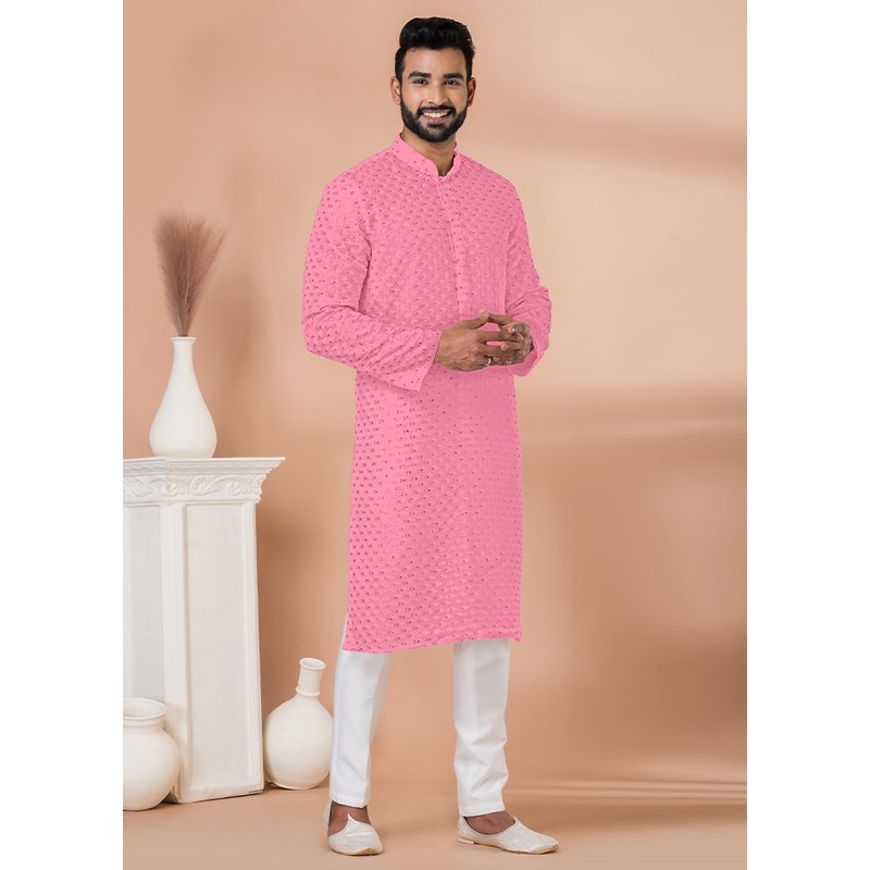2 Pc Pink Georgette Kurta Pajama Set - JD986612265