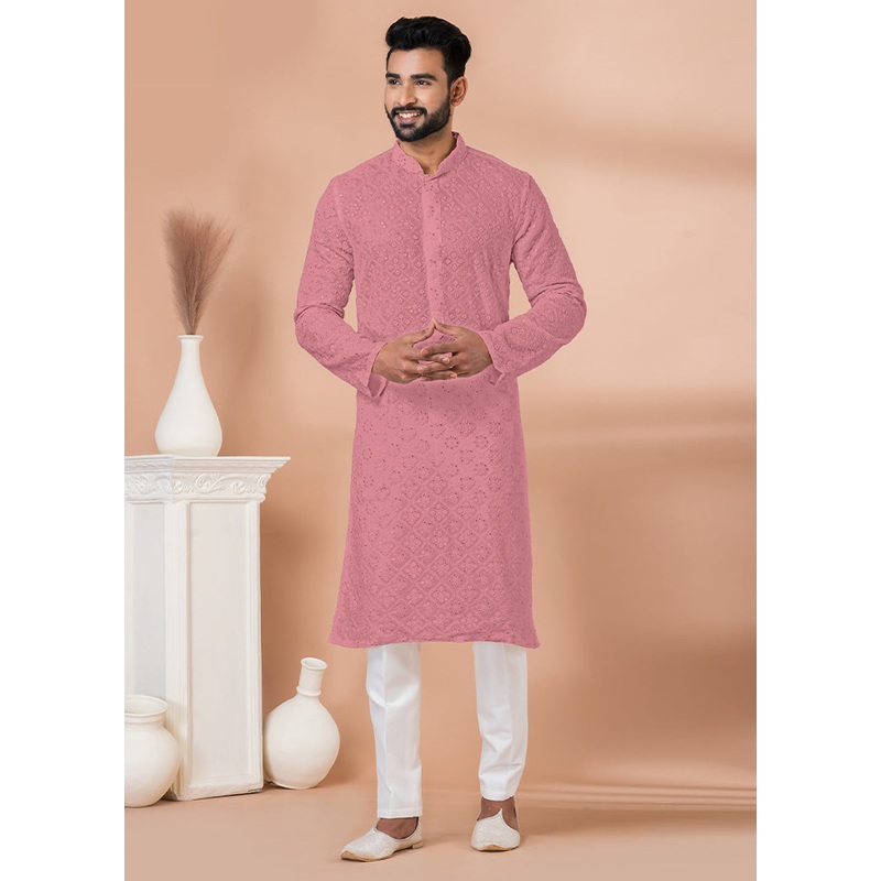 2 Pc Pink Georgette Kurta Pajama Set - JD986612266