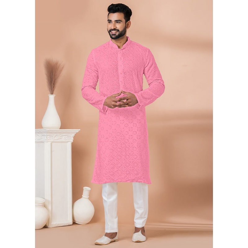 2 Pc Pink Georgette Kurta Pajama Set - JD986612267