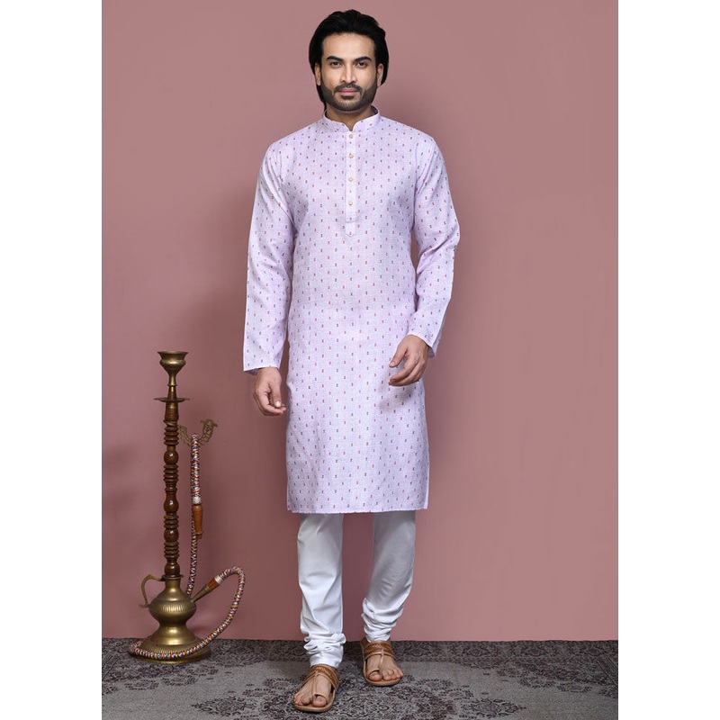 2 Pc Purple Cotton Kurta Pajama Set - JD986612094