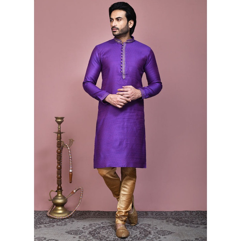 2 Pc Purple Cotton Kurta Pajama Set - JD986612096