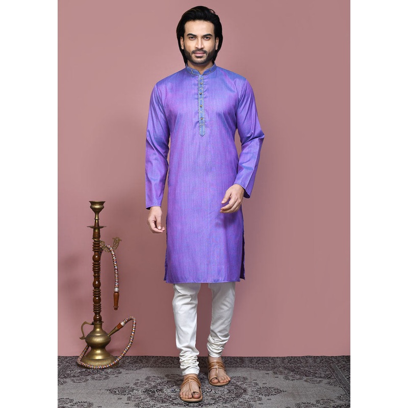 2 Pc Purple Cotton Kurta Pajama Set - JD986612097