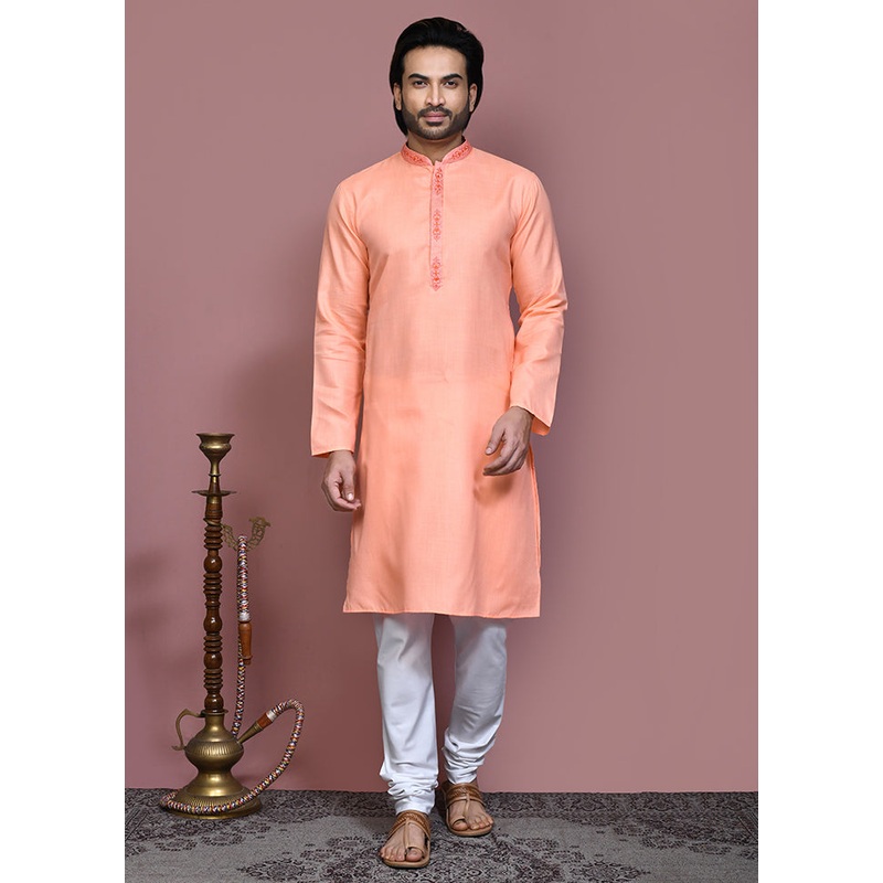2 Pc Rust Cotton Kurta Pajama Set - JD986612082