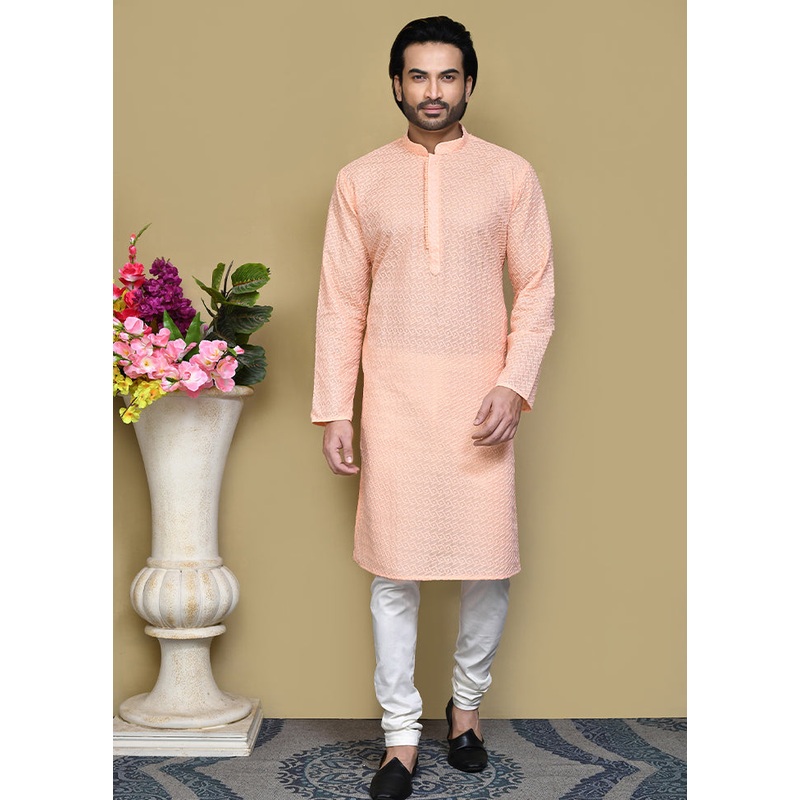 2 Pc Rust Cotton Kurta Pajama Set - JD986612083
