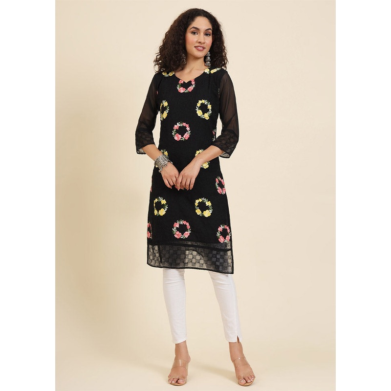 Black Readymade Georgette Kurti - JD986612256