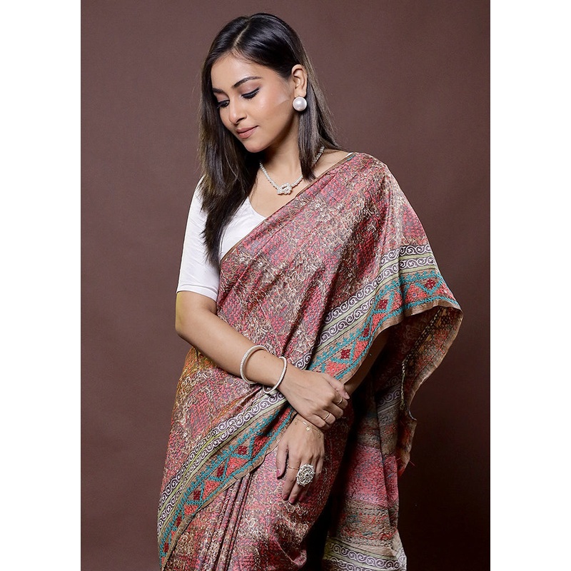 Brown Handloom Tussar Pure Silk Saree With Blouse Piece - JD986612186