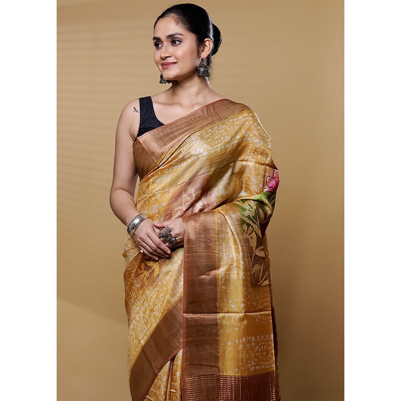 Multicolor Handloom Tussar Pure Silk Saree With Blouse Piece - JD986612217