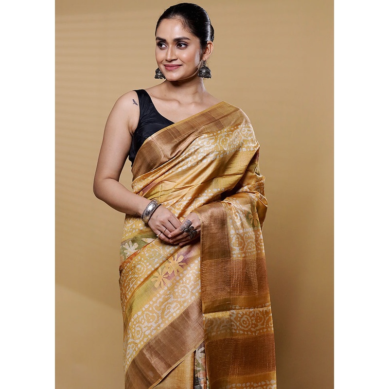 Multicolor Handloom Tussar Pure Silk Saree With Blouse Piece - JD986612218