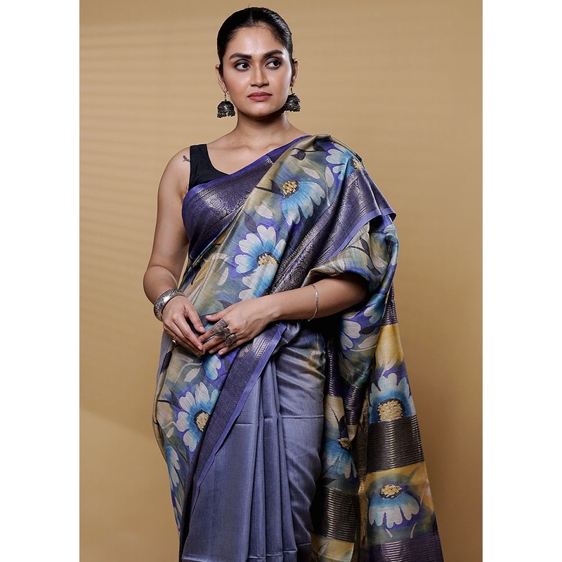 Multicolor Tussar Silk Saree With Blouse Piece - JD986612213