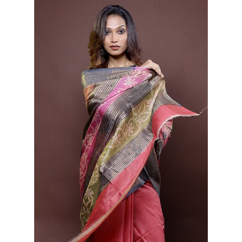 Multicolor Tussar Silk Saree With Blouse Piece - JD986612215