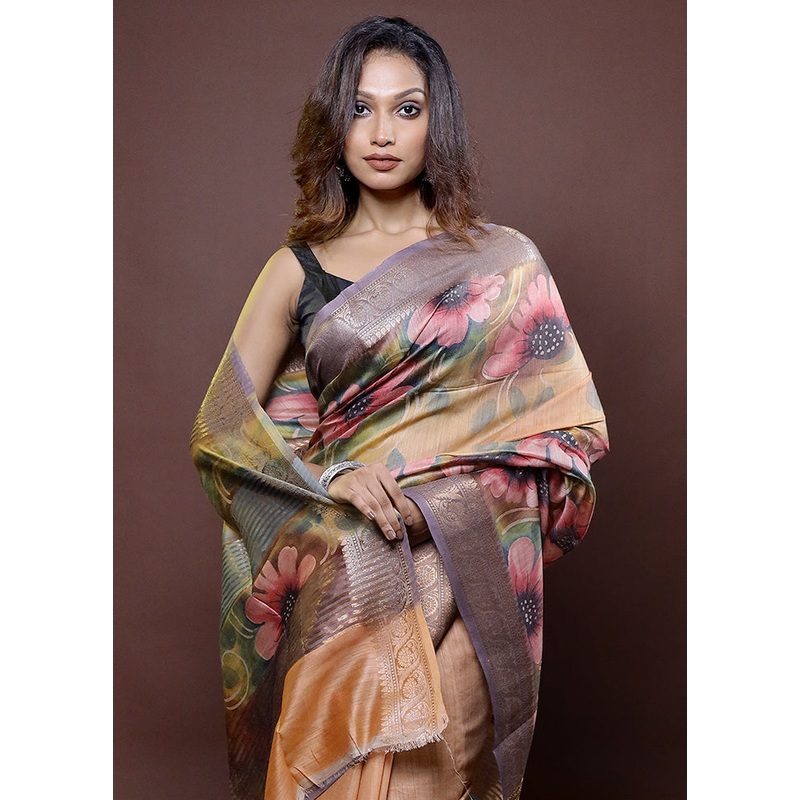 Multicolor Tussar Silk Saree With Blouse Piece - JD986612216