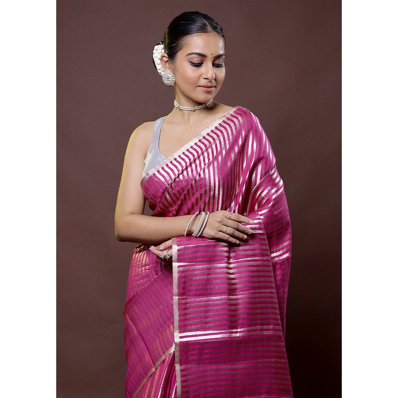 Pink Dupion Silk Saree With Blouse Piece - JD986612178