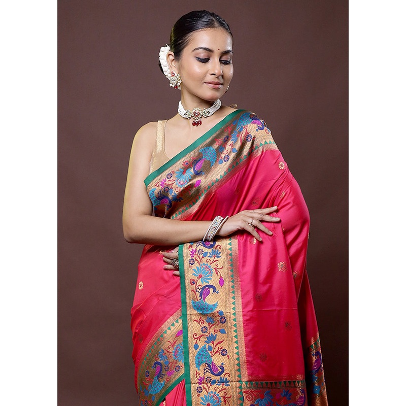 Pink Dupion Silk Saree With Blouse Piece - JD986612180