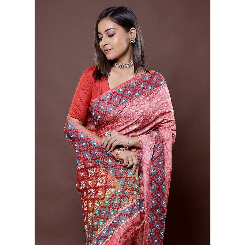 Pink Handloom Tussar Pure Silk Saree With Blouse Piece - JD986612175