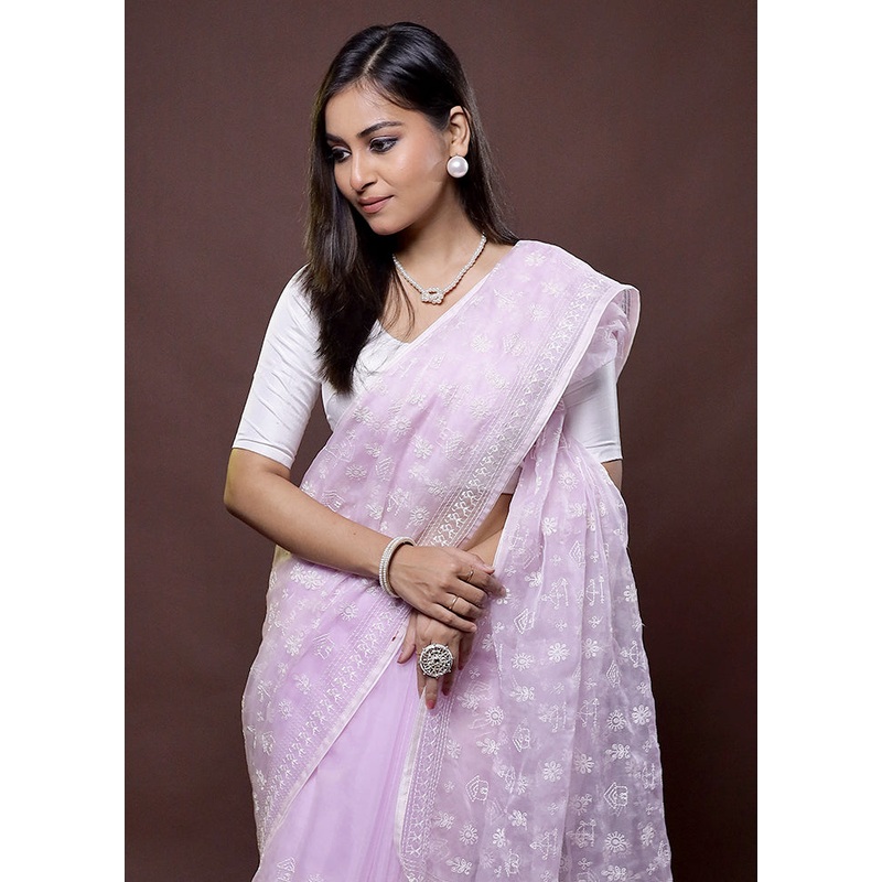 Pink Organza Saree With Blouse Piece - JD986612170