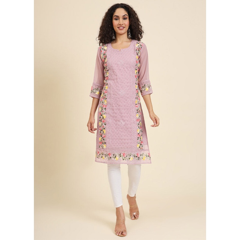 Pink Readymade Georgette Kurti - JD986612253