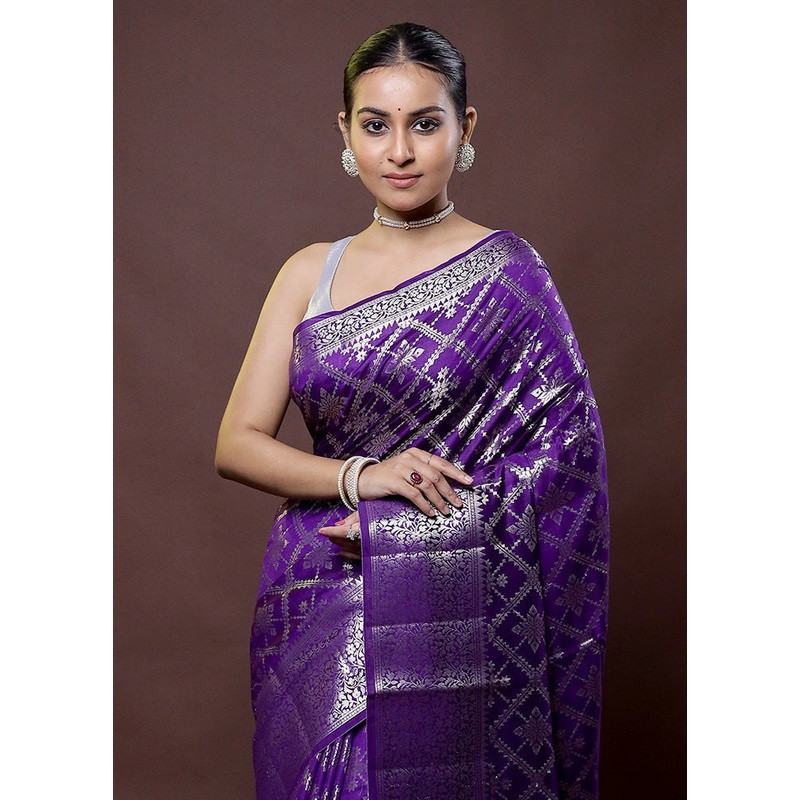 Purple Dupion Silk Saree With Blouse Piece - JD986612174
