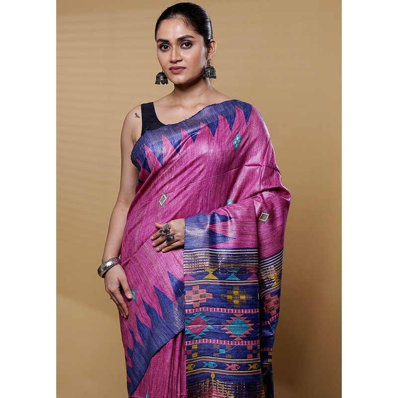 Purple Tussar Silk Saree With Blouse Piece - JD986612206