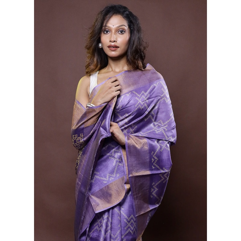 Purple Tussar Silk Saree With Blouse Piece - JD986612280