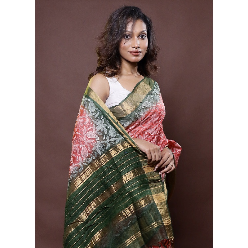 Rust Handloom Pure Kota Cotton Saree With Blouse Piece - JD986612279