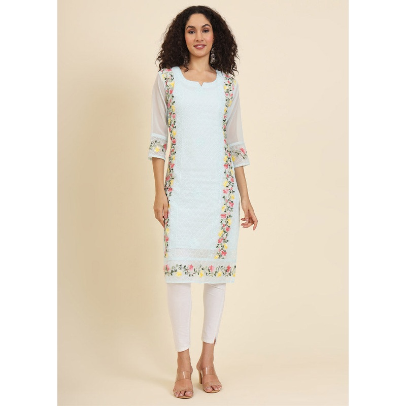 Sky Blue Readymade Georgette Kurti - JD986612249