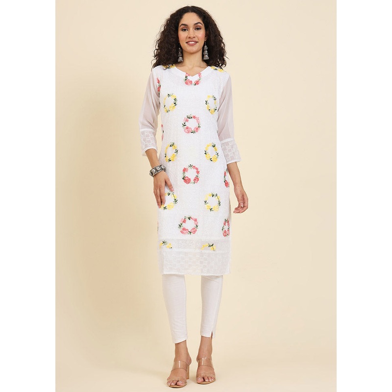 White Readymade Georgette Kurti - JD986612248
