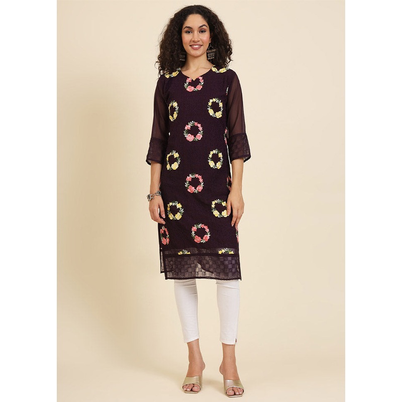 Wine Readymade Georgette Kurti - JD986612247