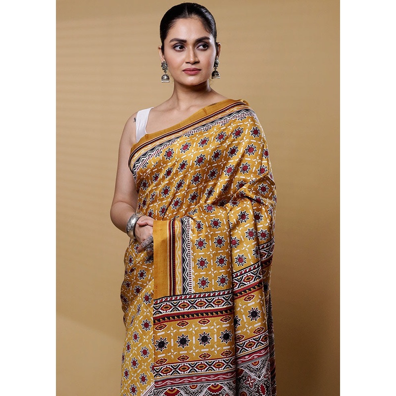Yellow Pure Bishnupuri Silk Saree Without Blouse Piece - JD986612199