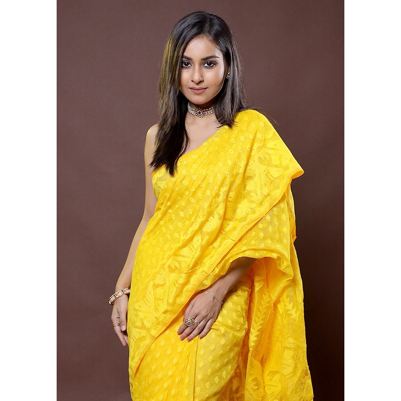 Yellow Tant Jamdani Saree Without Blouse Piece - JD986612169