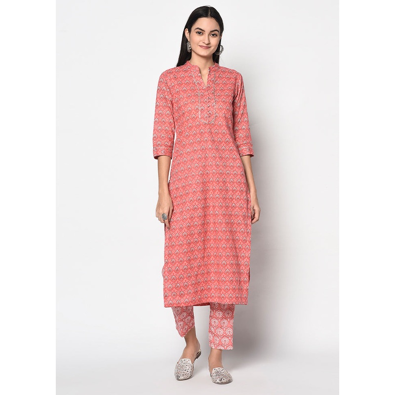 2 Pc Pink Pure Readymade Cotton Kurti Set - JD986611902