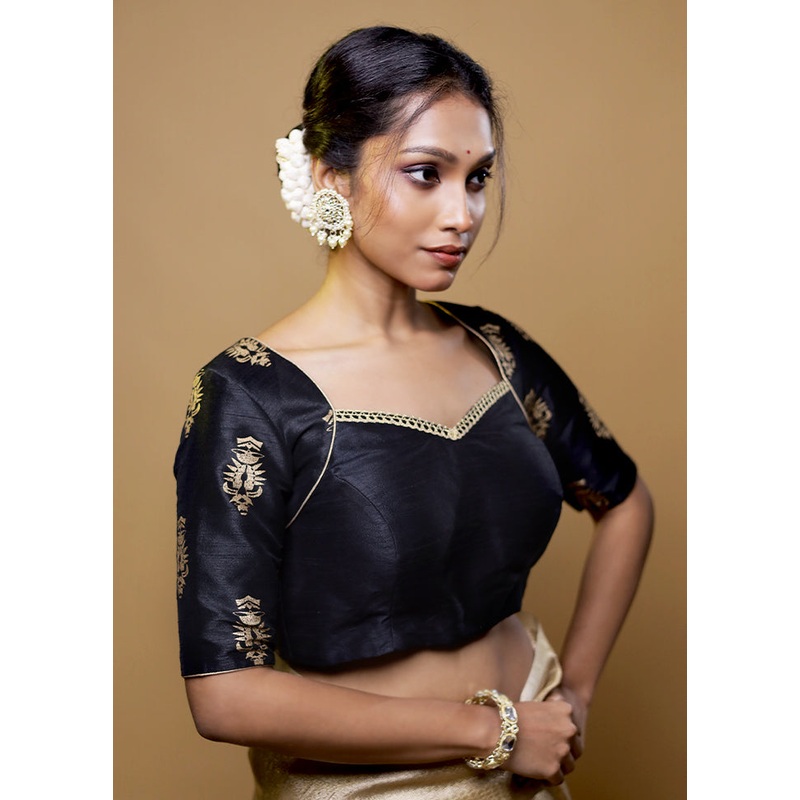 Black Dupion Silk Designer Blouse - JD986611974