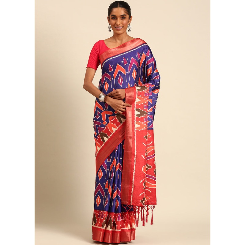 Blue Cotton Saree With Blouse Piece - JD986611929