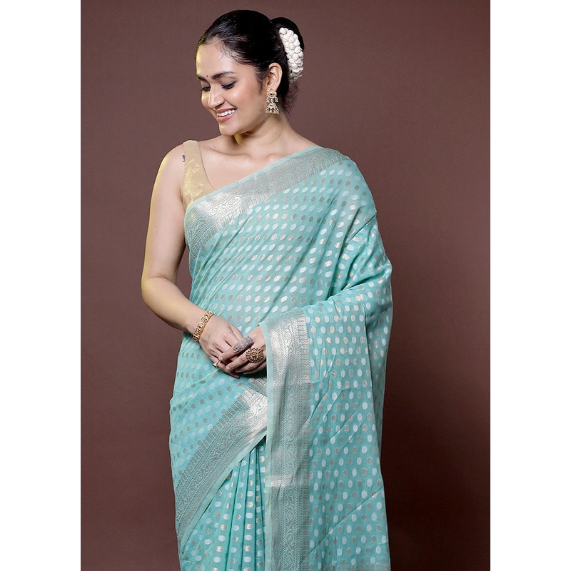 Blue Kora Silk Saree With Blouse Piece - JD986612014
