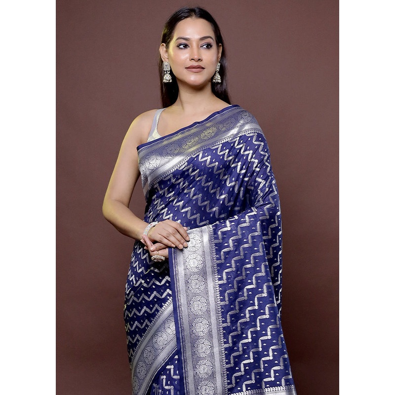 Blue Uppada Silk Saree With Blouse Piece - JD986611893