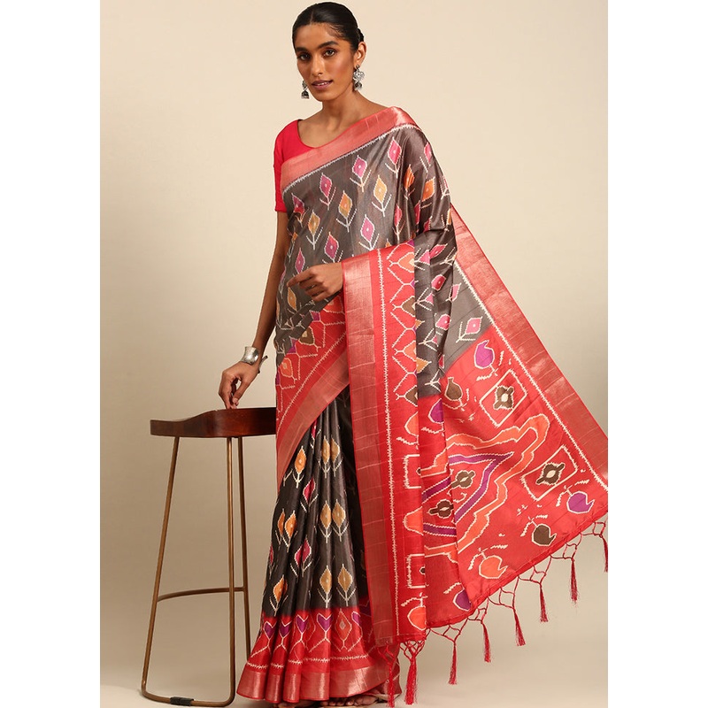 Brown Cotton Saree With Blouse Piece - JD986611927