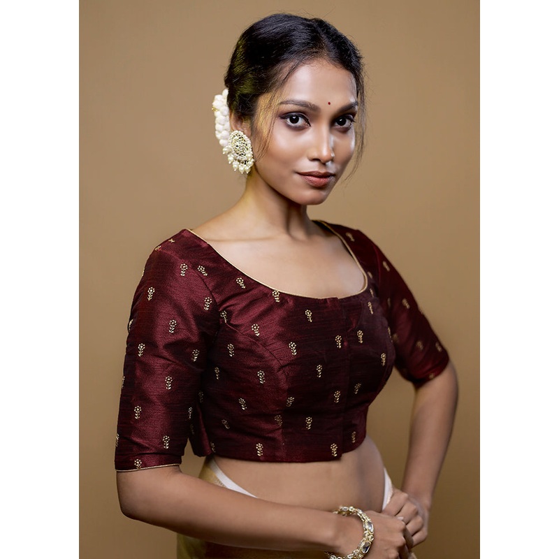 Dark Maroon Dupion Silk Designer Blouse - JD986611970