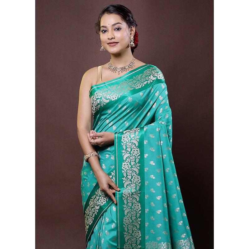Green Dupion Silk Saree With Blouse Piece - JD986612031