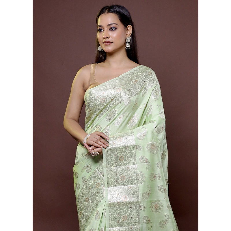 Green Handloom Dupion Pure Silk Saree With Blouse Piece - JD986611878