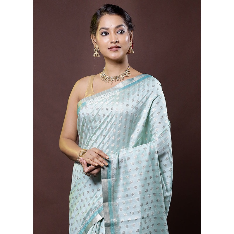 Green Handloom Dupion Pure Silk Saree With Blouse Piece - JD986612029