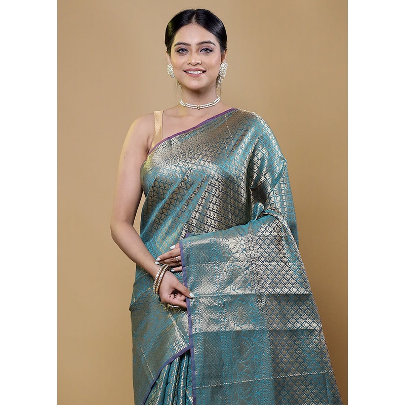 Green Kora Silk Saree With Blouse Piece - JD986611947