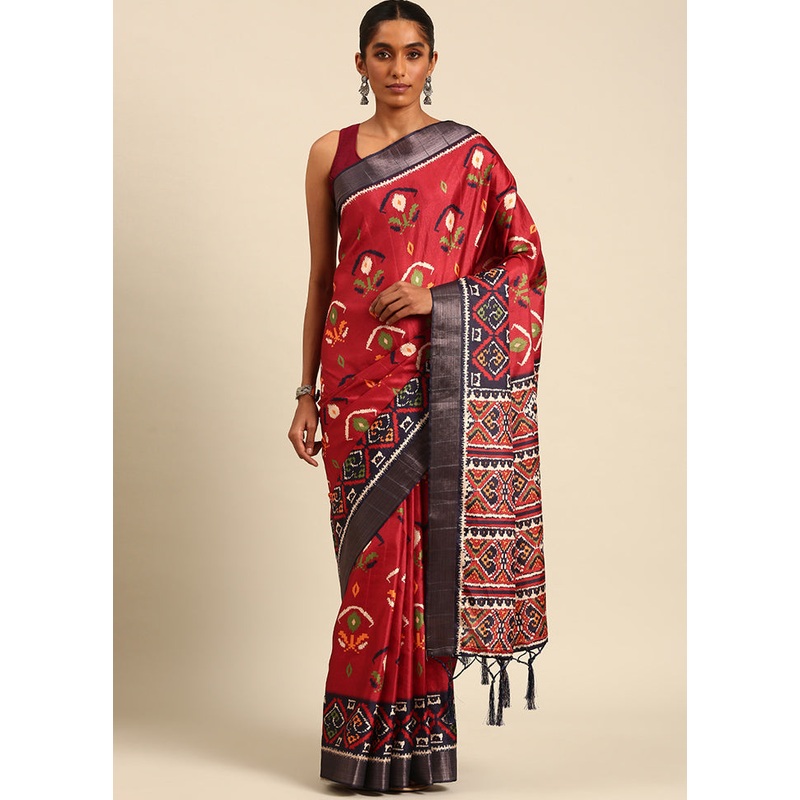 Maroon Cotton Saree With Blouse Piece - JD986611926