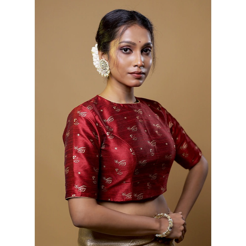 Maroon Dupion Silk Designer Blouse - JD986611969