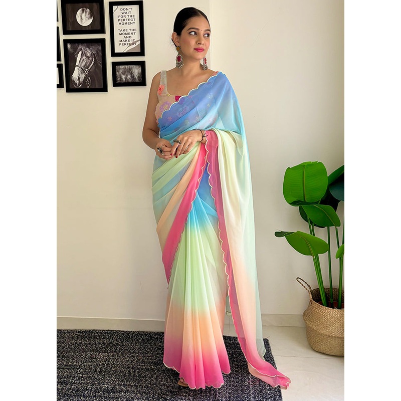 Multicolor Georgette Saree With Blouse Piece - JD986611924