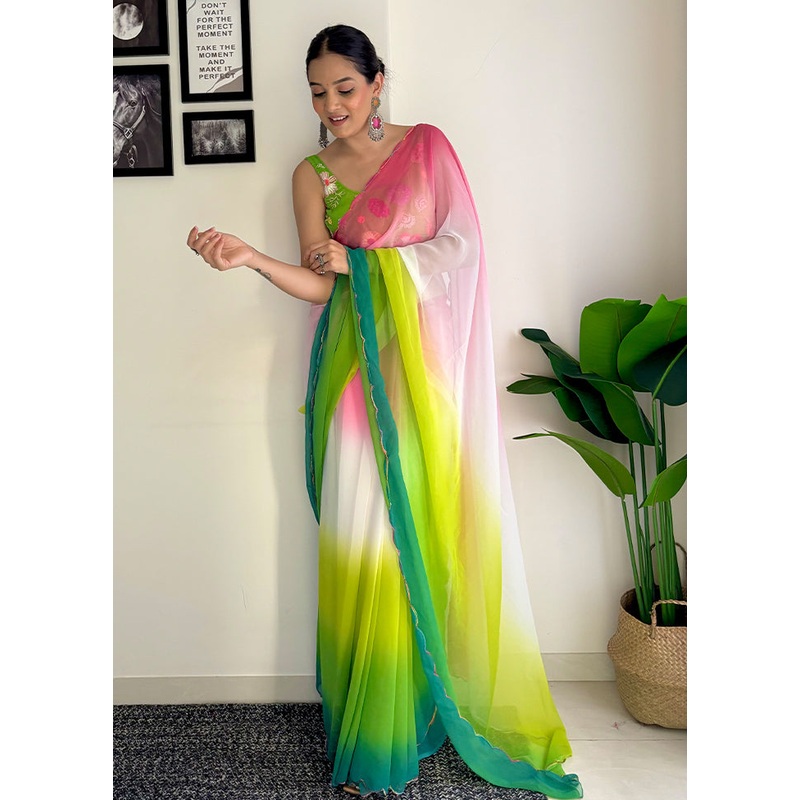 Multicolor Georgette Saree With Blouse Piece - JD986611925