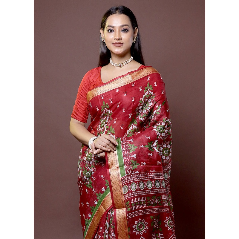 Multicolor Printed Pure Silk Saree Without Blouse Piece - JD986611982
