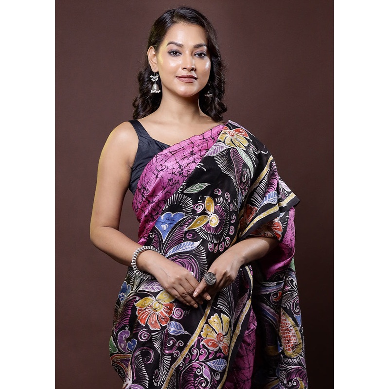 Multicolor Printed Pure Silk Saree Without Blouse Piece - JD986612026