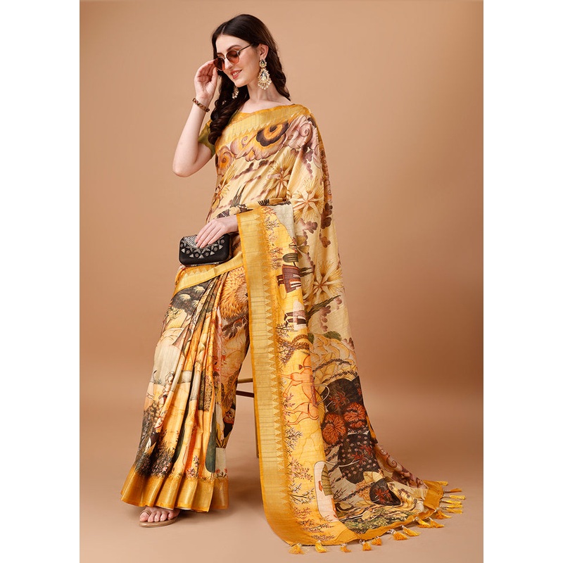 Multicolor Tussar Silk Saree With Blouse Piece - JD986611921